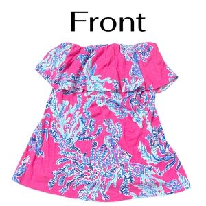 Vintage Lilly Pulitzer Pink Blue Coral Strapless Tube Top Sz Medium 100% Cotton